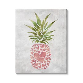 Stupell Industries Abstract Heart Shape Pineapple Welcome Greeting Canvas Wall Art, 16 x 20, Pink