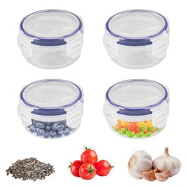 Jinsion Set of 4 PP5 Food Storage Containers with Lid, Round, Small Plastic, Mini Plastic Containers, Salad Dressing Containers, Small Containers, Freezer Containers, Food Storage Container for