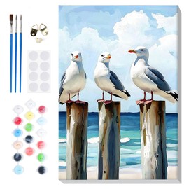 Bowetile Framed Paint by Numbers Seagull for Adults Beginners, Adults' Paint-by-Number Seagull Kits, Easy Adult Paint by Number Kits on Canvas, Acrylic Animals Number Painting for Home Decor, 8x12in