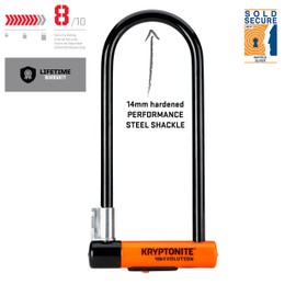 Kryptonite New-U Evolution Series 4 LS Bicycle U-Lock, Black, 4" x 11.5" 14mm (002147)