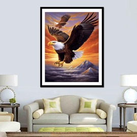 pigpigboss Flying Eagle Diamond Painting Kit, 5D Full Round Drill Mountain Eagle Diamond Art Dots for Adult Beginner Home Room Wall Holiday Decor (12 X 16 Inches)