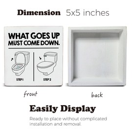 Funny Toilet Seat Sign Bathroom Wooden Box Sign What Goes up Must Come down Desk Decorations Home Bathroom Decor for Desk Table Shelf 5 x 5 Inches