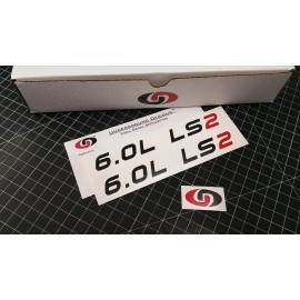 UNDERGROUND DESIGNS 6.0L LS2 Decals (2pk) Racing Hood Stickers 05-07 Corvette 06 GTO 06-09 TBSS SSR - Matte Black & Red