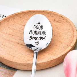 Grandpa Grandad Birthday Gifts for Granddad Papa Coffee Tea Spoon Gift for Grandpa Grandfather Retirement Gifts for Grandad Fathers Day Presents from Grandchildren Good Morning Grandad Spoon