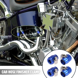 X AUTOHAUX AN4 Car Hose Finisher Clamp Car Hose Finisher Hose Clamp Finisher Flexible Rubber Screw Band Adapter Fitting for Oil Fuel Water Pipe 4 Pack Blue