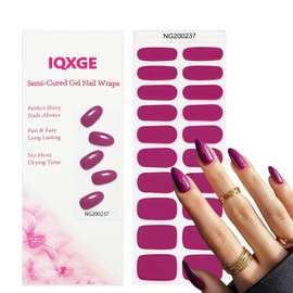 IQXGE Purple Pink Semi Cured Gel Nail Strips 20Pcs Gel Nail Stickers UV/LED Light Needed Glossy Nails Polish Strips Full Polish Nails Wraps for Women Includes Prep Pads, File, Wooden Cuticle Stick