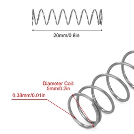GUNGY Compression Spring Stainless Steel Spring Compression Springs 20 mm Wire Diameter 0.38 mm Outer Diameter 5 mm Length 20 mm Maximum Spring Force 0.36 kg Pack of 20