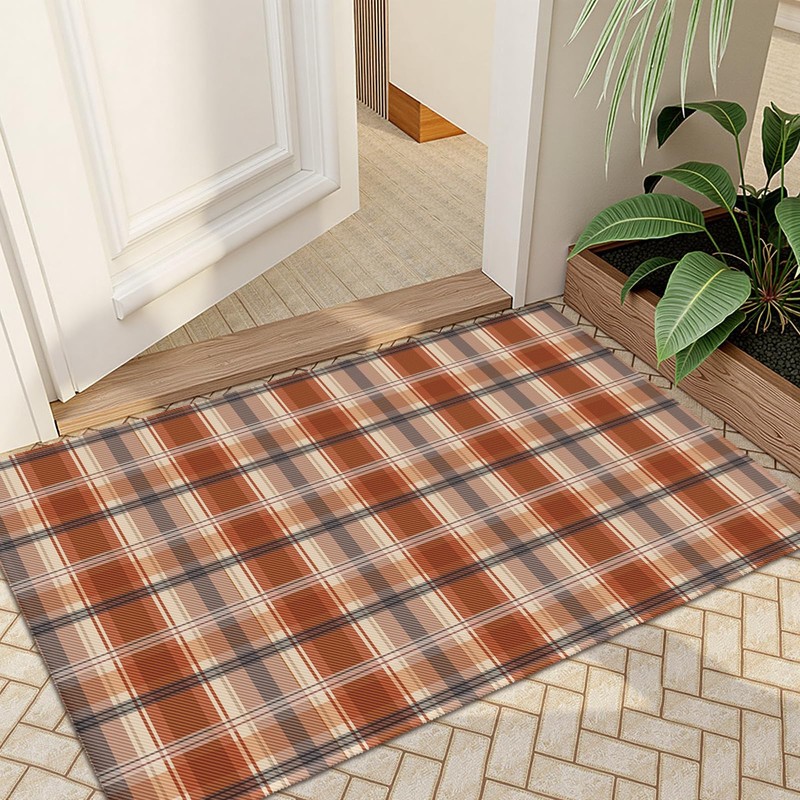 Fall Plaid Doormat Autumn Burnt Orange Buffalo Check Area Rugs