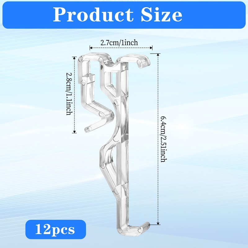 12Pcs Valance Clips, 2.5" Clear Plastic Hidden Retainer Holder, Blind