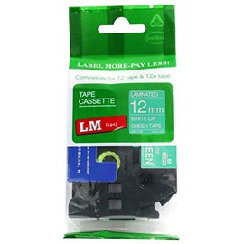 LM Tapes - Brother PT-200 1/2" (12mm 0.47 Laminated) White on Green Compatible TZe P-touch Tape for Brother Model PT200 Label Maker with FREE Tape Guide Included