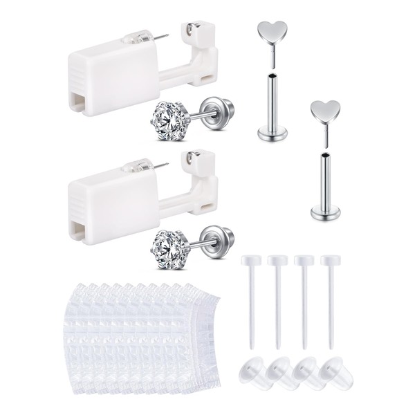 QWALIT Silver Ear Piercing Kit Ear Piercing Gun Kit Ear