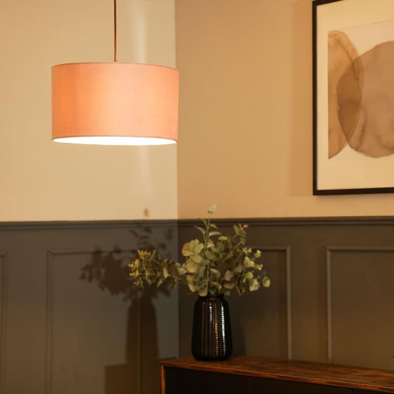 Modern Blush Pink Velvet Cylinder Ceiling Pendant Lampshade/Table Lamp Drum