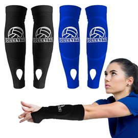 4Pcs Volleyball Arm Sleeves, Forearm Sleeves with Protection Pads and Thumb Hole Padded, Arm Pads for Volleyball Stuff Outdoor Sport Supplies(Black+Blue)