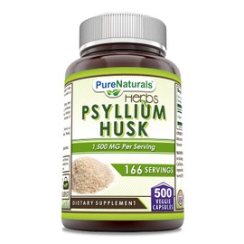Pure Naturals Psyllium Husk 500mg 500 Veggie Capsules Supplement | Non-GMO | Gluten Free | Made in USA | Ideal for Vegetarians