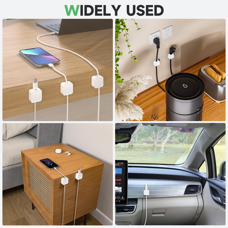 6 White Magnetic Cable Clips,Under Desk Cable Management,Cord Holder for
