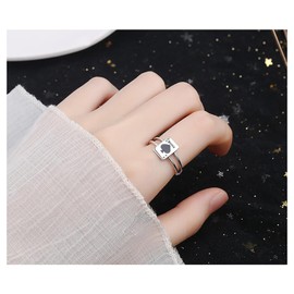 IMINI Poker Spade Ace Sterling Silver 925 Open Statement Rings for Women Girls Men Adjustable Vintage Black Spades Signet Ring Finger Band Fashion Jewelry Gifts Birthday BFF