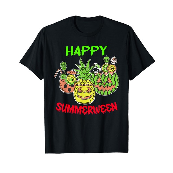 Happy Summerween Summer Watermelon Halloween Pool Funny Cool T-Shirt