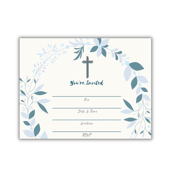 Elcer 25 Religious Invitations – Boys or Girls - Fill in Blank Cards Invites - Baptism, Confirmation, Holy Communion, Christening, Reconciliation, Baby Dedication with envelopes, 5x7 inches