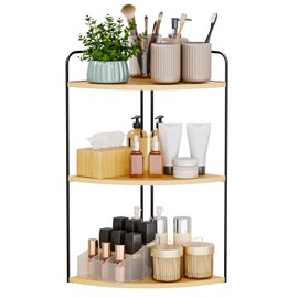 Forest Angle Bathroom Counter Organizer,Countertop Organizer,Vanity Organizers,Bathroom Storage,Bathroom Sink Caddy,Counter Shelf,Corner Counter(Black-Burlywood)