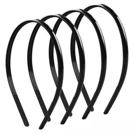 WVGSXBO 4 Pack Black Plastic Headbands for Men Women, Non-Slip Teeth Elastic Hair Bands for Sports Face Washing Daily Wear, Slim Plain Hair Hoops for DIY Styling