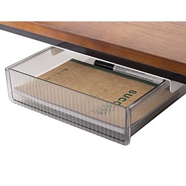 Under Desk Drawers for Organization, Pull Slide out Drawer Underneath Table With Lip, Attachable Under Shelf Pencil Drawer, Clear Light Black