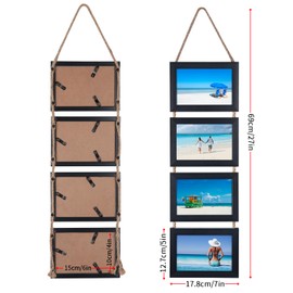 Lavezee 4x6 Hanging Collage Picture Frames Set of 2, Black 8 Opening Horizontal Frame Made to Display 4 x 6 Inch Photo for Wall Decor