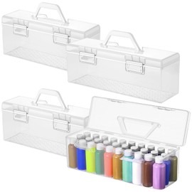 Paint Storage Box Set, Portable Acrylic Paint Storage Box with Handle, 4 Plastic Handheld Storage Boxes 2 Large Boxes and 2 Small Boxes, Clear Storage Boxes Specially Designed for Storing Art Paints