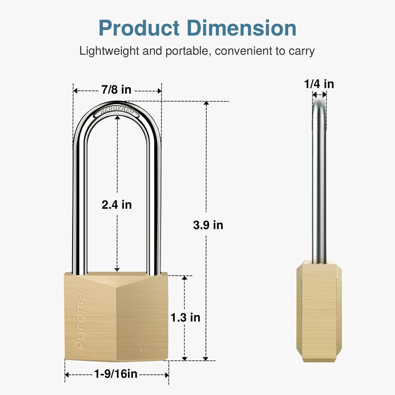 Puroma 2 Pack Keyed Padlock Waterproof Solid Brass Lock, 2.6