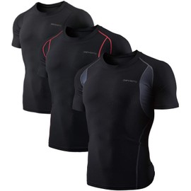 DEVOPS 3 Pack Men's Athletic Short Sleeve Compression Shirts (Medium, Black/Black/Black)