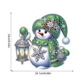 Christmas Diamond Art Painting Hanging Pendant DIY Green hat and scarf Snowman 5D Special Shape Crystal Diamond Partial Mosaic Making Craft, Large size Christmas Ornaments Window Decoration Gift