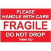Fragile Please Handle with Care Do Not Drop Label Stickers 2" x 3" Waterproof, Bright RED (50)