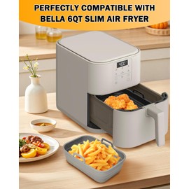 Air Fryer Silicone Liners Collapsible 2-Pack for bella 6Qt(5lb) Slim Air Fryer, Reusable Airfryer Silicone Pot Baking Basket Insert Accessories, Non Stick, Easy Cleaning, Gray+Black