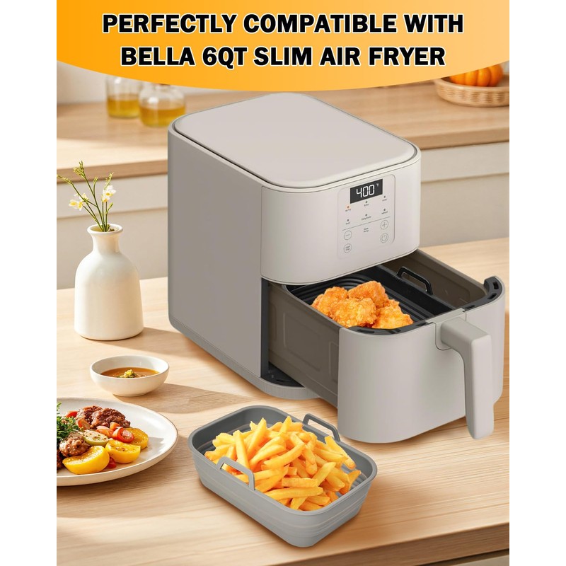 Air Fryer Silicone Liners Collapsible 2-Pack for bella 6Qt(5lb) Slim