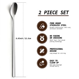 9-Inch Long Handle Spoon, Coffee Stirrers Ice Tea Spoon Premium 18/10 Stainless Steel Iced Teaspoon for Mothers Milks Tea,Set of 2