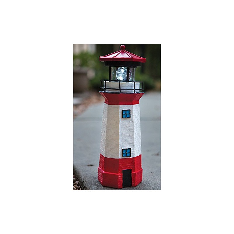 Jumbl JUMBLTM Solar Lighthouse with Rotating Lamp, Red, 11"