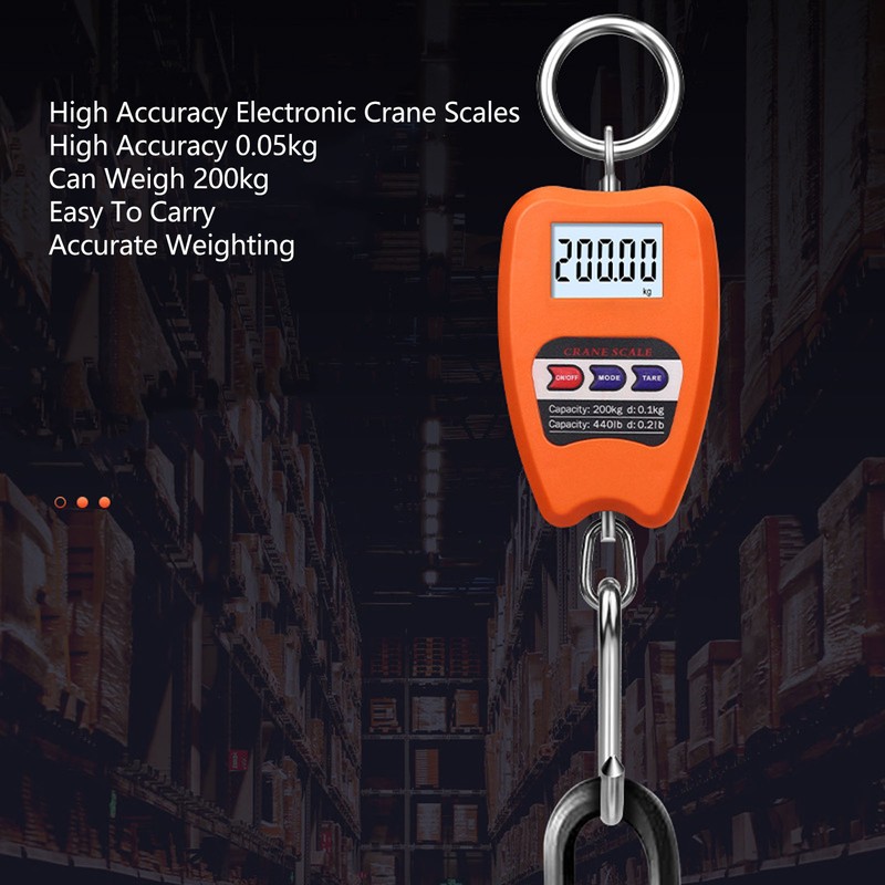 Electronic Hook Scale 200kg Small Orange Wireless Industrial Fishing Scale