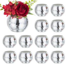 Disco Ball Vases for Table Centerpieces - Hewory 12pcs Silver Mirror Glass Planters Flower Pot Containers, Bulk Disco Balls Bowl Candle Holders for Wedding Bridal Shower Birthday Events Party Decor