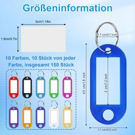 Pack of 150 Key Chains, Plastic Key Rings with Labels, Key Tags Can Be Written On with Key Rings for Keys, Home, Offices, Pet ID, Suitcase, Luggage Tags (10 Colours)