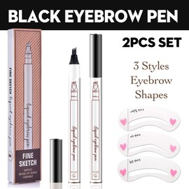 2 Pcs/Set 3D Eyebrow Pencil Eyebrow Microblading Pen - Eye Makeup Micro 4 Point Brow Pen Lift & Snatch Eyebrow Pen Kits with 3 Eyebrow Stencil Long-Lasting Waterproof Natural Eyebrow Hair (2# brown)