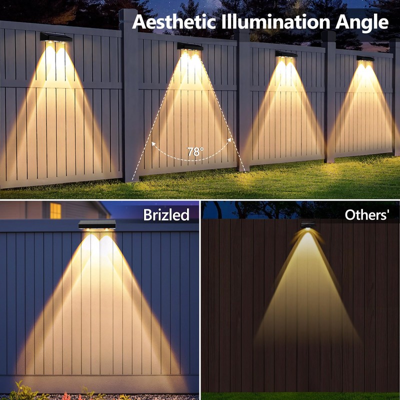 Brizled Solar Fence Lights Outdoor, 8 Pack 2700/4500/6500K 6 Modes