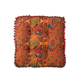ELEFOCUS Orange Bohemian Seat Cushion,Indoor Boho Chair Cushions for Dining Chairs,Square Chair Pad,Decorative Seat Cushions for Kitchen Chairs (Orange Square 16X16)