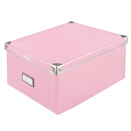 Idena 11010 Storage Box Made of Solid Cardboard, Lid with Reinforced Metal Edges, All-Purpose Box in Pink with Labelling Field, for Organising the Home, Office and Study