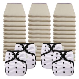 OsoCozy Economy Prefold Diaper Package - 3 Dz. Infant 4x8x4 Unbleached Better-Fit 100% Cotton Prefold Diapers (6-16 lbs) & 4 One-Size Diaper Covers (4 Polar White)