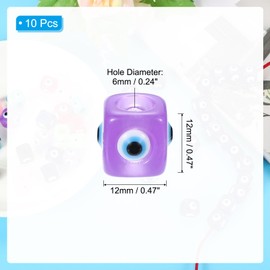 PATIKIL 12mm Evil Eye Beads, 10 Pcs Resin Turkish Evil Eye Charm Large Hole Beads Pendant Connector for DIY Art Craft Bracelet Necklace Earrings Making, Purple