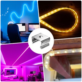 TIXIPEM Waterproof LED Strip Light Clips [100pcs] - Mounting Clips with Screws for 9.5x12mm LED Neon Flexible Strip Lighting, Neon Signs DIY - [Silver - 0.45 in]