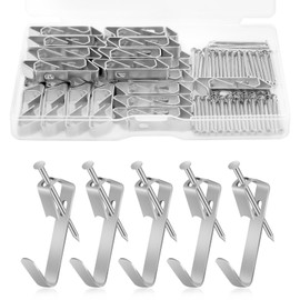 vsshe Pack of 50 Picture Hooks Silver, Hanger Sets for Pictures with Screws, Picture Hangers, Picture Hanging Hooks, Rustproof Metal Hooks for Picture Frames/Mirrors/Clocks, Wall Hook Set for Home