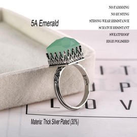 HAIXIAN Fashionable Beautiful and Generous Dongling Jade Emerald-green Cocktail Party Statement S925 Sterling Silver Princess Square Gemstone Ring for Women (dongling_A, 7)