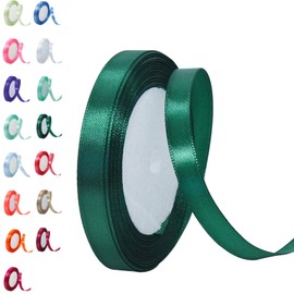 Satin Ribbon Bright Dark Green 10 mm, 22 m Decoration for Presents, Gift Ribbon, Wide Bow Ribbon, Fabric Ribbon for Dress, Wedding, Christening and Birthday Gifts, Decorative Ribbon for Gift Packaging