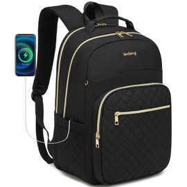 VANKANY Laptop Backpack Women School Backpack for High School Teen Girls, Water Resistant College Bookbag with Charging Hole for Travel Work, Black