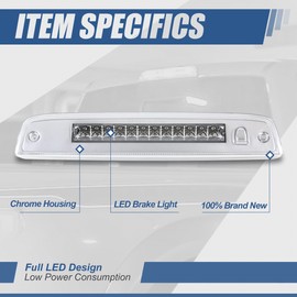 Auto Dynasty LED 3rd Third Tail Brake Light High Mount Stop Lamp Compatible with Ford Expedition Lincoln Navigator 2003-2016. Chrome Housing Clear Lens